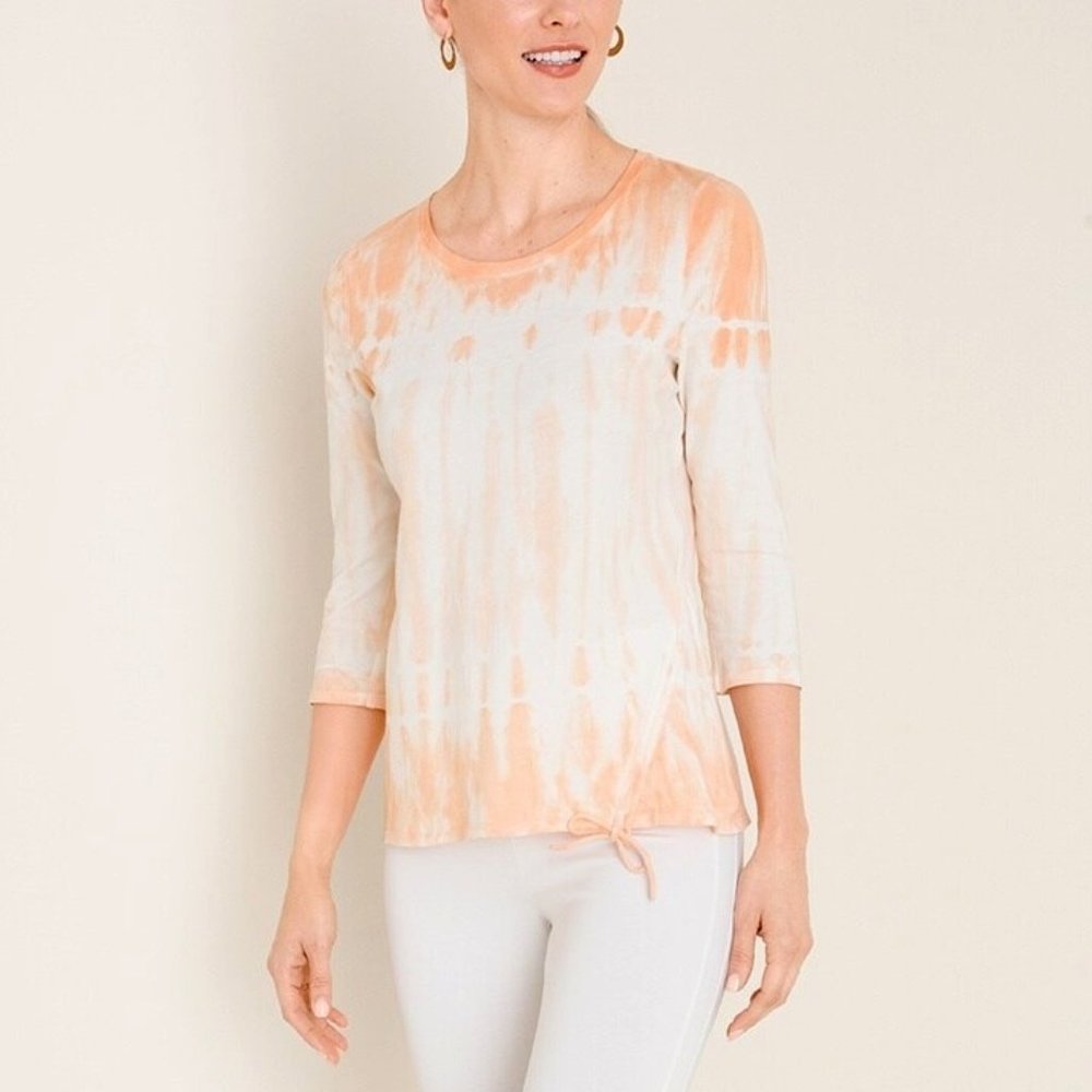 Chicos Zenergy Glazed Peach White Tie Dye Knit Top Ruched Side size 3, XL, 16/18